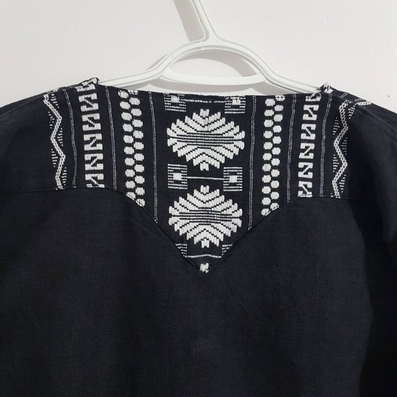 Tribal Pattern Black Tunic Shirt with Band Collar - Picture 8 of 13